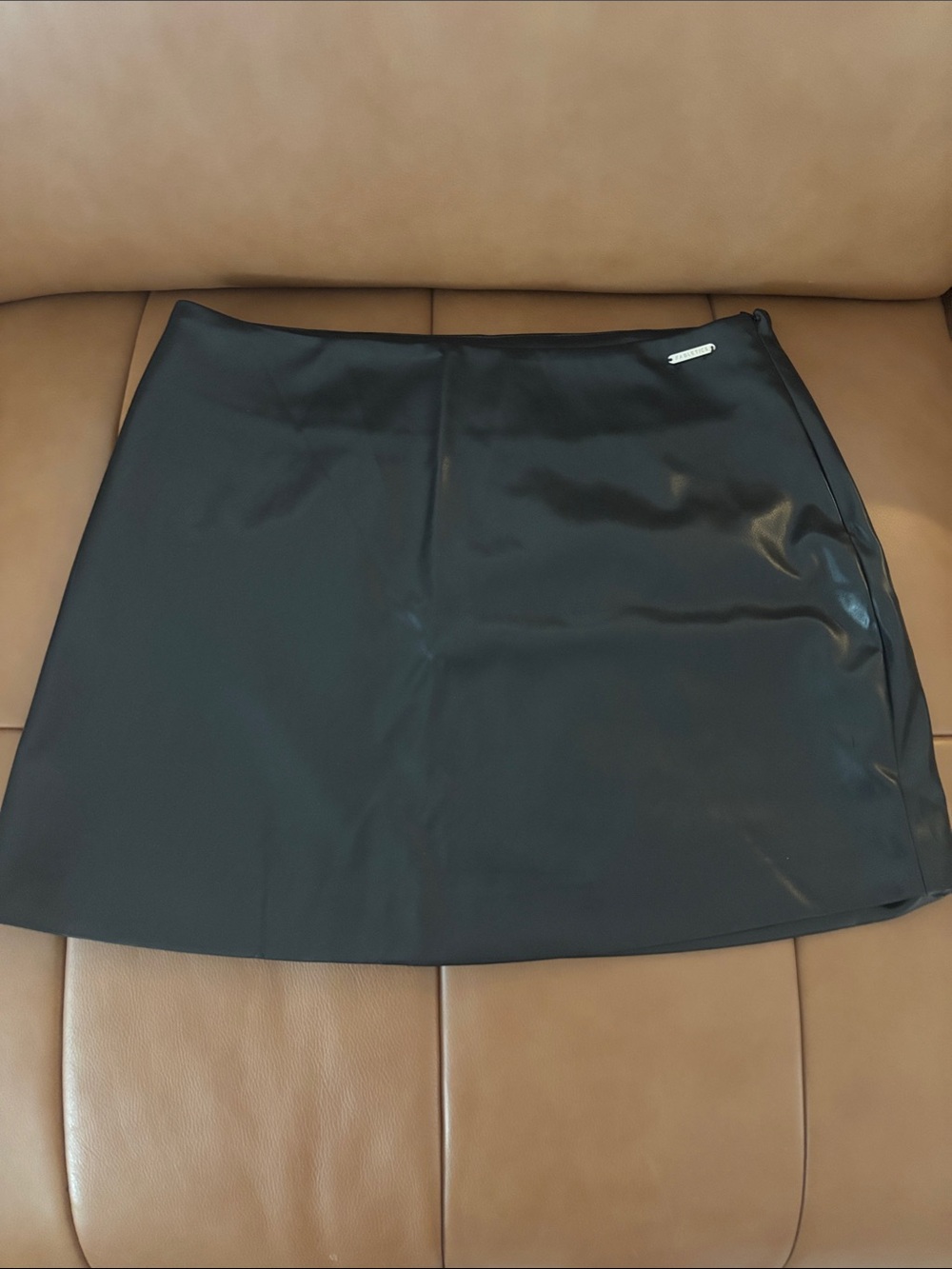 NWOT Fabletics Black Mini Skirt- faux leather with stretch